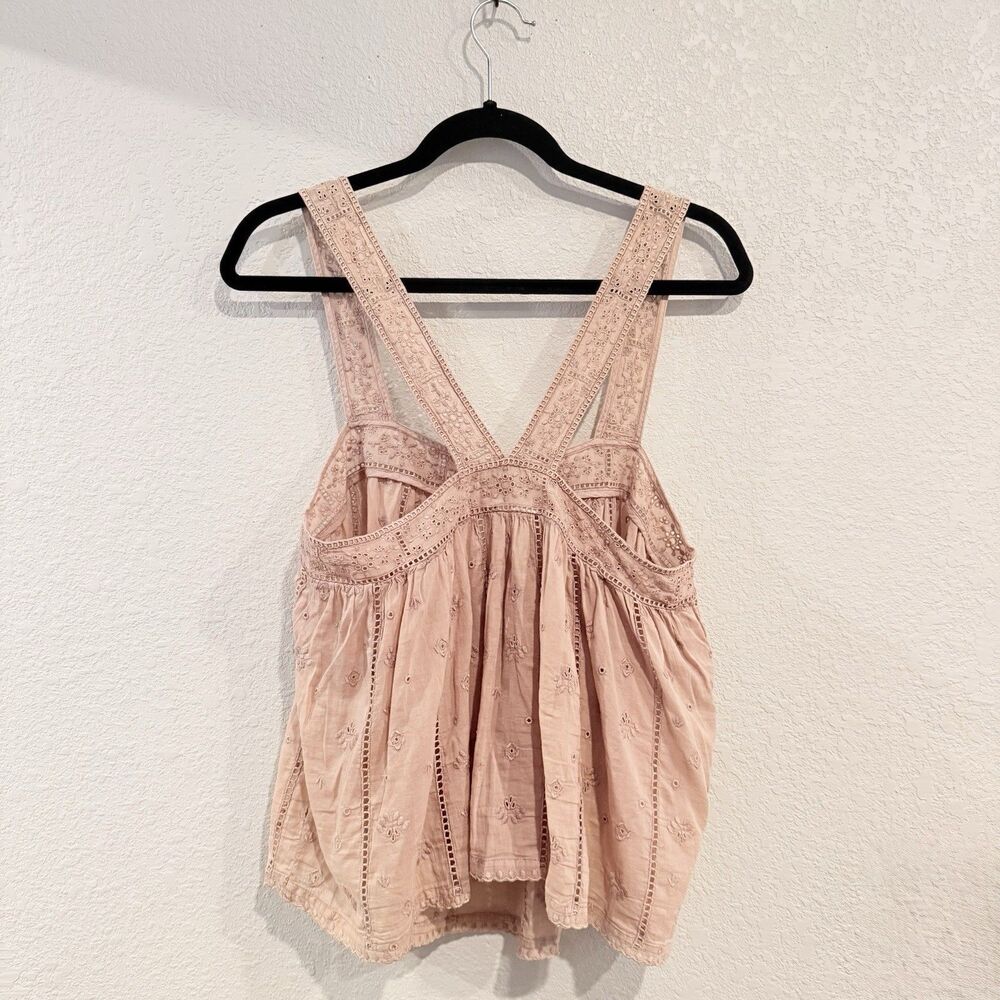 Unsubscribed Pink Eyelet Cami Tank Top Sleeveless Cotton Boho Casual Festival - Picture 2 of 8
